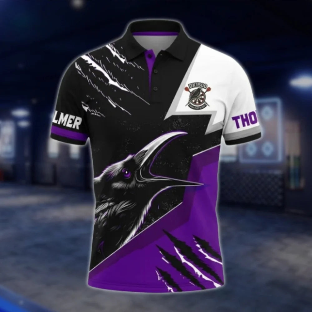 Custom Crow Mens Purple Black Dart Polo Shirt, Custom Crow Darts Team Shirts DAT0339
