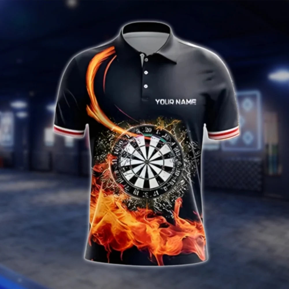 Custom Fire Dartboard Dart Mens Polo Shirt, Custom Flame Dart Team Shirts DAT0355