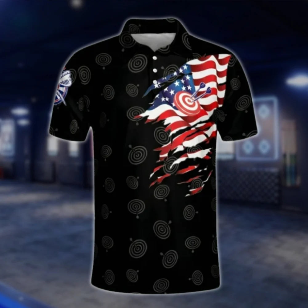 American Flag Custom Mens Grunge Dart Polo Shirt, Custom Patriotic Dart Shirt DAT0435