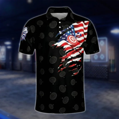 American Flag Custom Mens Grunge Dart Polo Shirt, Custom Patriotic Dart Shirt DAT0435