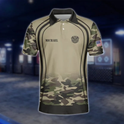 Custom Skull Camo Dart Team Polo Shirt For Men, Custom Camo Brown Dart Team Shirts DAT0243