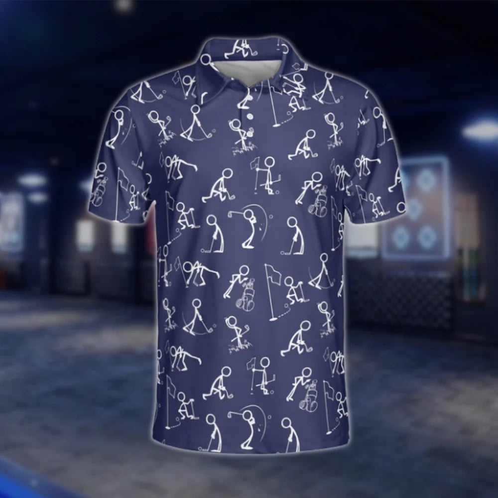 Mens Stickfigures Navy Golf Polo Shirts, Funny Golf Shirts GOF0193