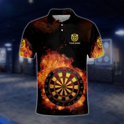 Custom Fire Dartboard Mens Dart Polo Shirt, Custom Flame Dart Team Shirts DAT0246