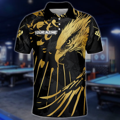 Custom Black And Gold Eagle Billiard Polo Shirts For Mens, Custom Eagle Billiard Team Shirts BLD0145
