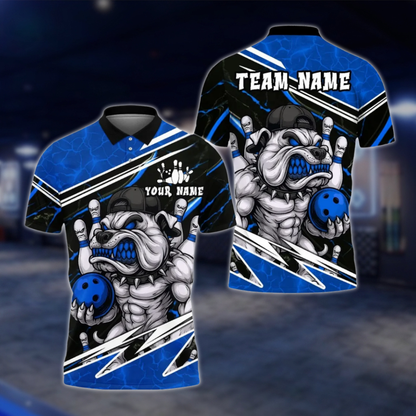 Personalized Angry Muscle Dog Bowling Mens Polo Shirt, Custom Dog Bowling Shirt Team BE0218 BOW0109