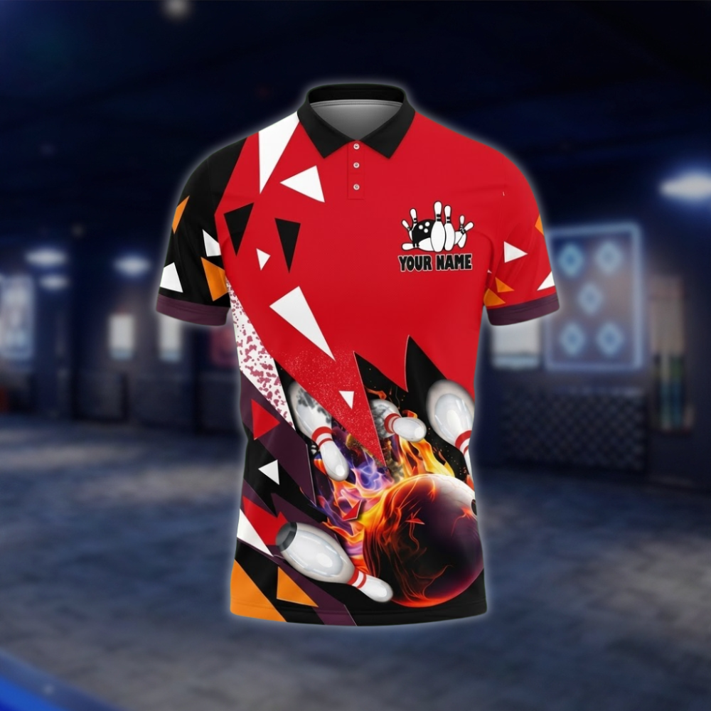 Personalized Team Red Black Bowling Polo Shirt For Men, Custom Bowling Shirt BZ0813 BOW0148