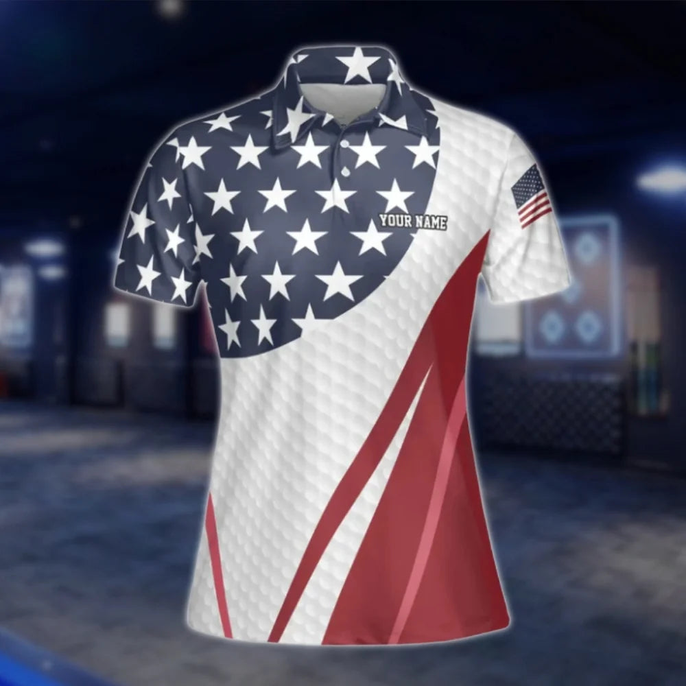 Custom American Flag Womens Red White And Blue Golf Polo Shirts, Custom Patriotic Golf Shirts Women GOF0296
