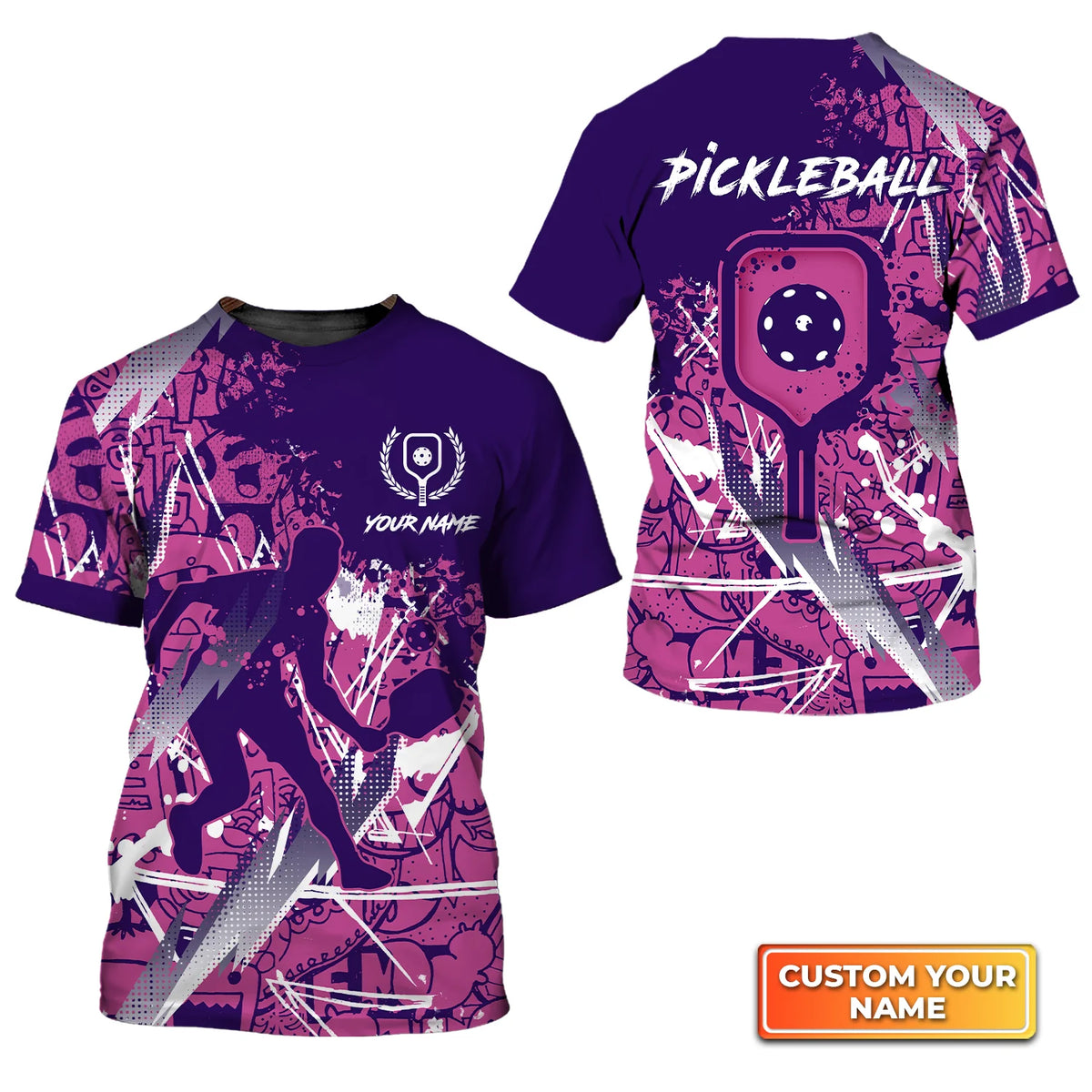 Pickleball - Scritch Man Purple Pink Pattern Personalized Name 3D Tshirt QB95 Gift For Pickleball Player PKL0141