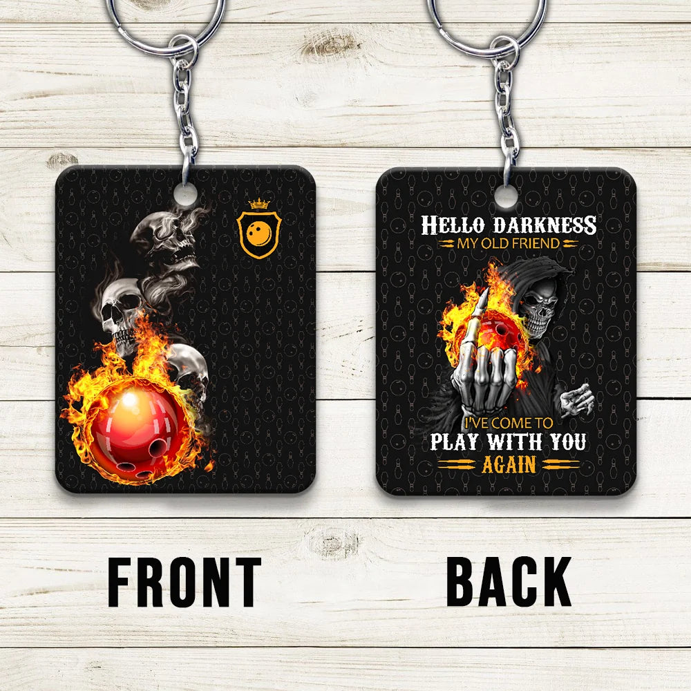 Bowling Skull Hello Darkness My Old Friend Personalized Name Keychain Gift For Bowler ORN0192