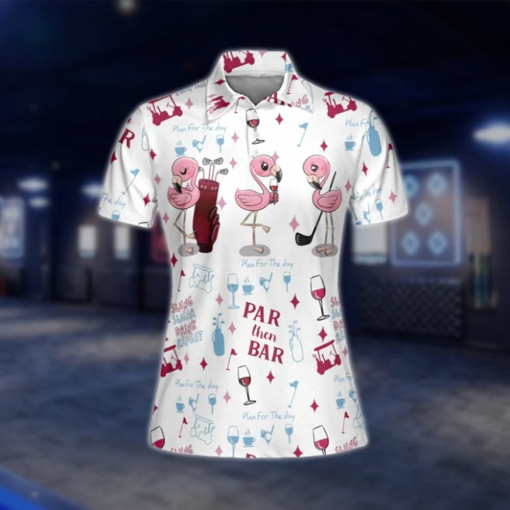 Par Then Bar Flamingo Women's Golf Polo Shirts, Funny Flamingo Golf Shirts Ladies GOF0291