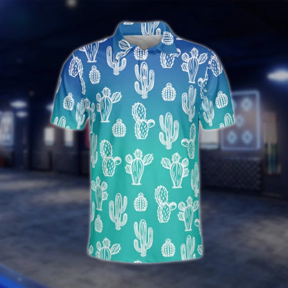 Mens Cactus Blue Cyan Golf Polo Shirt, Cactus Golf Shirt GOF0161