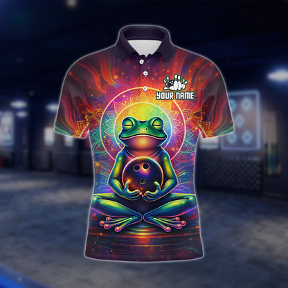 Personalized Frog Men's Colorful Bowling Polo Shirt, Custom Frog Lover Bowling Team Shirt BZ0901 BOW0042