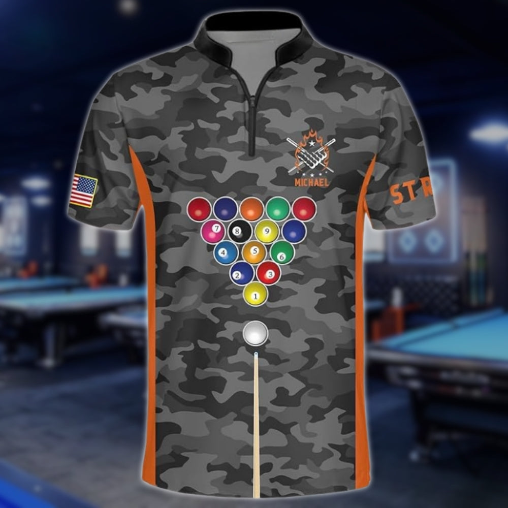 Custom Camo Billiard Jersey For Mens, Custom Camo American Flag Billiard Team Shirts BLD0153