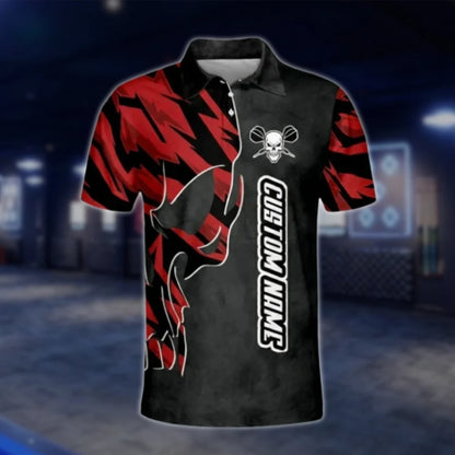 Custom Skull Red And Grey Dart Mens Polo Shirt, Custom Skull Dart Team Shirts DAT0244