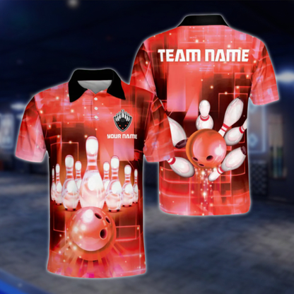 Custom Team Blue Bowling Polo Shirts Men, Custom Bowling Shirts BZ0075 BOW0426