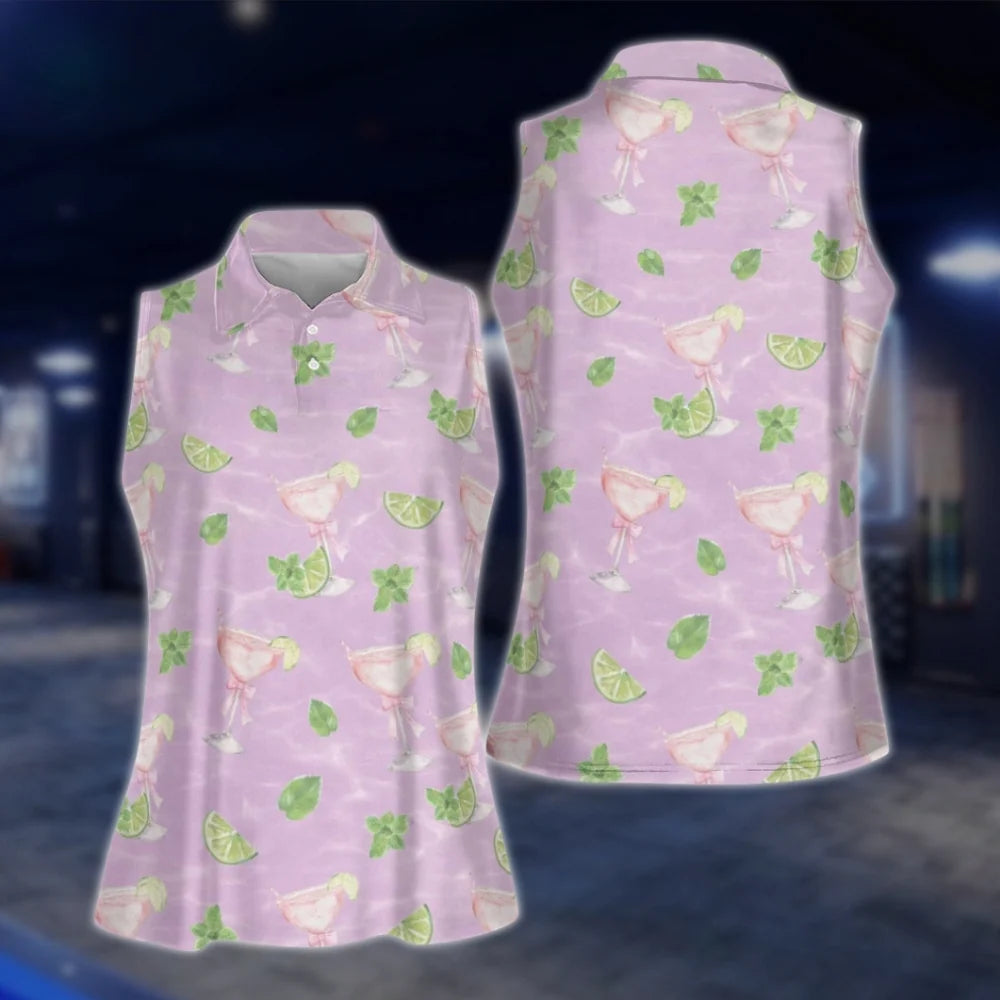 Margarita Cocktail Womens White Golf Shirts, Ladies Cocktail Golf Shirts GOF0001