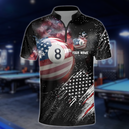 Custom 8 Ball American Flag Billiard Men Jersey, Custom Patriotic Billiard Team Shirts BLD0274