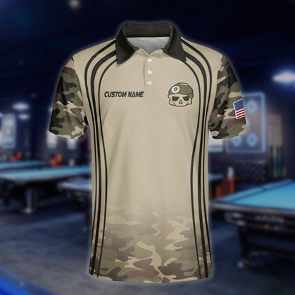 Custom Camo Skull 9 Ball Billiard Polo Shirt Mens, Custom Skull 9 Ball Billiard Team Shirts BLD0084
