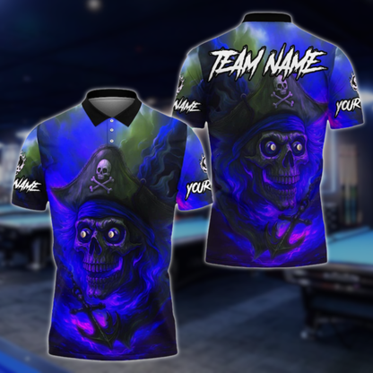 Custom Pirate Skull 8 Ball Polo Shirt For Men, Custom Skull Flame Billiard Team Shirts BLD0125