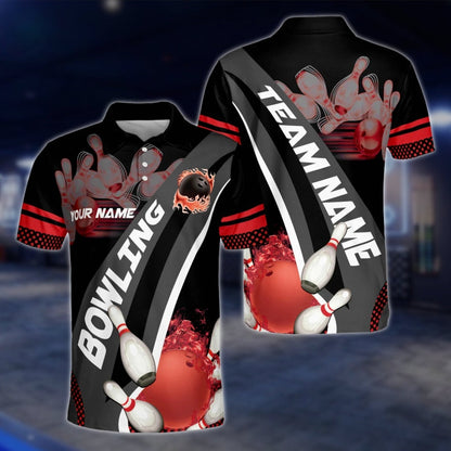 Custom Flame Purple Black Bowling Mens Polo Shirt, Custom Flame Bowling Team Shirts BZ0182 BOW0491