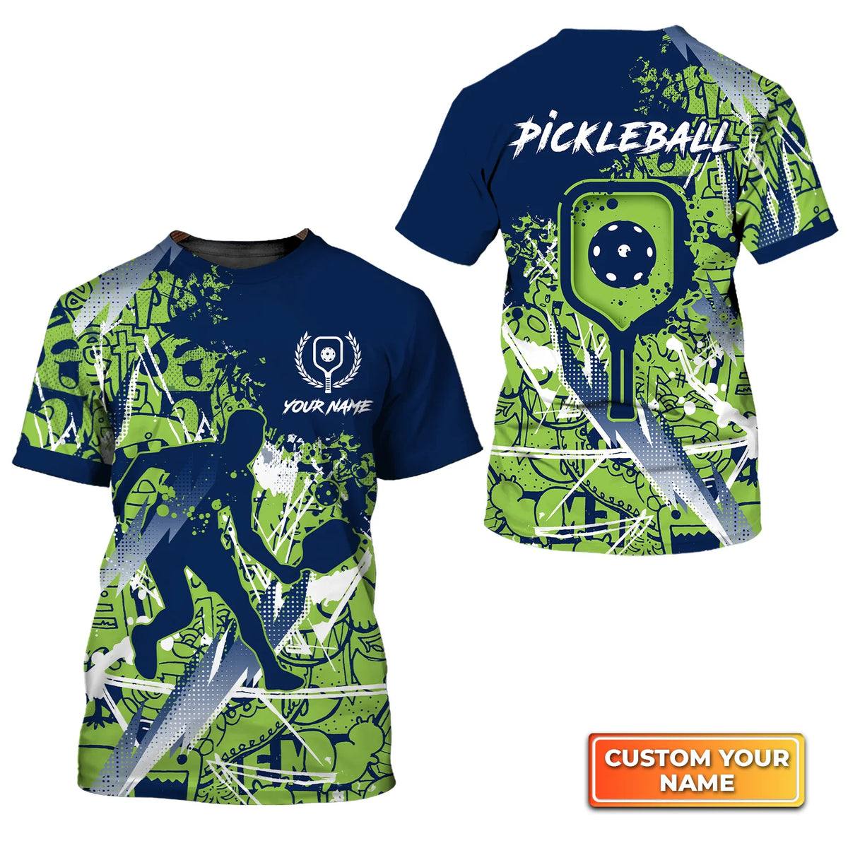 Pickleball - Scritch Man Green Blue Personalized Name 3D Tshirt QB95 Gift For Pickleball Player PKL0145
