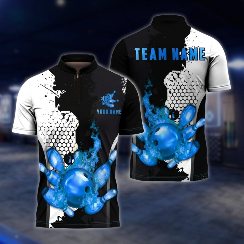 Personalized Flame Black And Gold Bowling Jersey For Men, Custom Flame Bowling Shirt For Team BZ0852 BOW0096
