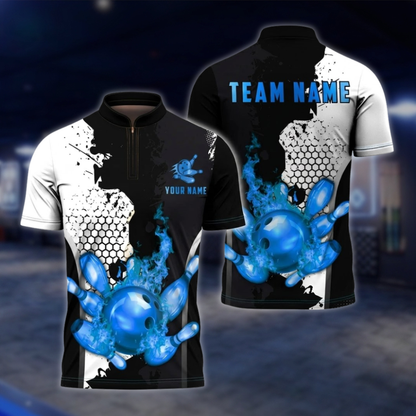 Personalized Flame Black And Gold Bowling Jersey For Men, Custom Flame Bowling Shirt For Team BZ0852 BOW0096