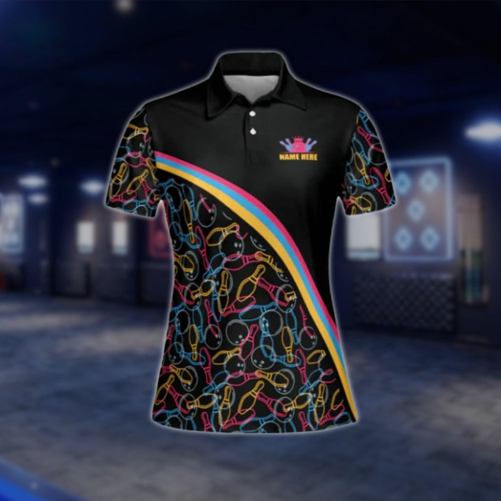 Women's Custom Team Multicolor Pattern Bowling Polo Shirt, Custom Bowling Team Shirt For Ladies BW0031 BOW0249