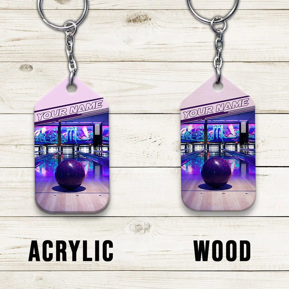 Purple Bowling Ball Personalized Name 3D Keychain ORN0163