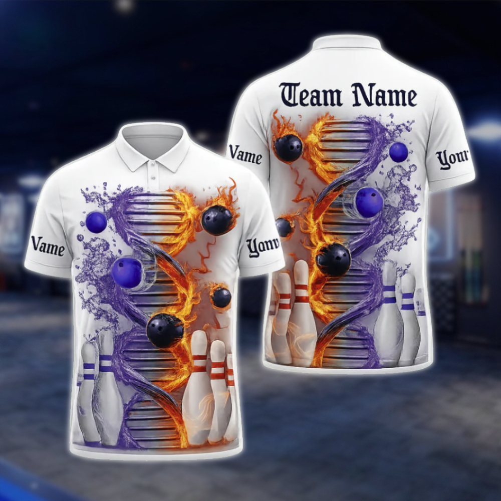 Flame DNA Custom Mens Bowling Polo Shirt, Custom Flame Bowling Team Shirts BZ0487 BOW0281