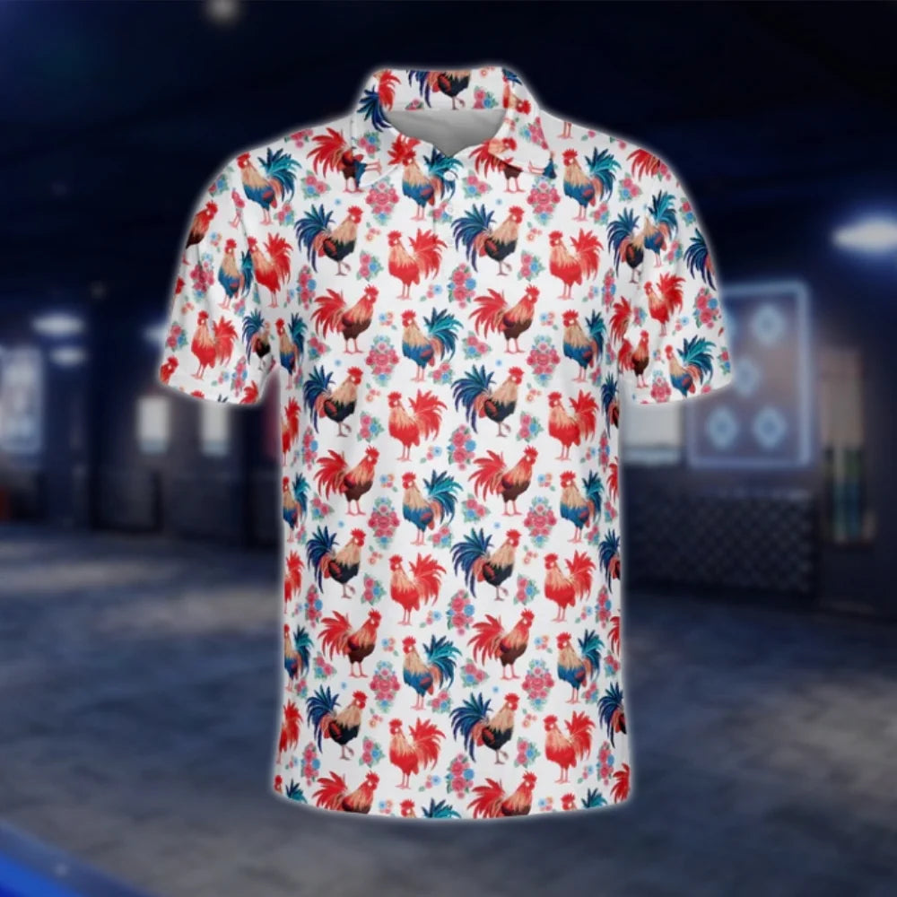 Rooster Chicken Mens Golf Polo Shirt, Rooster Golf Shirt GOF0147