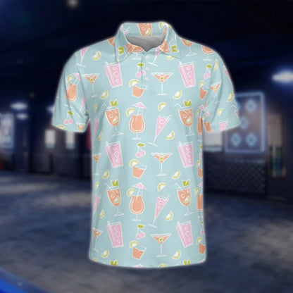 Cocktail Men's Light Blue Golf Polo Shirt, Cocktail Lover Golf Shirt GOF0144