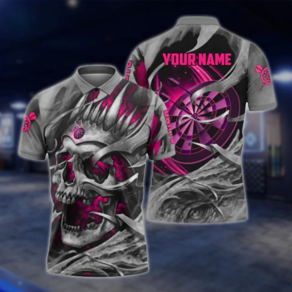 Custom Skull Grunge Purple Dart Mens Polo Shirt, Custom Skull Dart Shirt With Name DAT0263