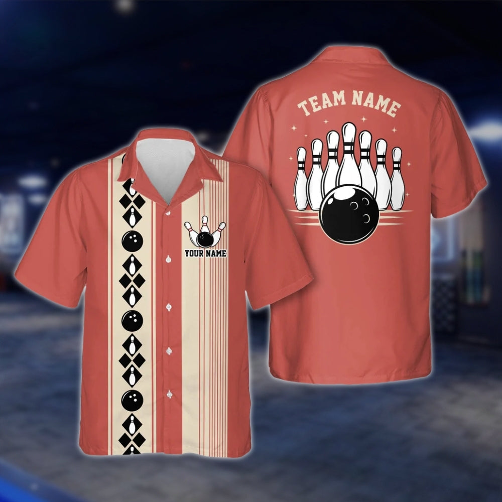 Custom Vintage Black Beige Bowling Hawaiian Shirt Men Women, Custom Vintage Bowling Team Shirts BE0020 BOW0366