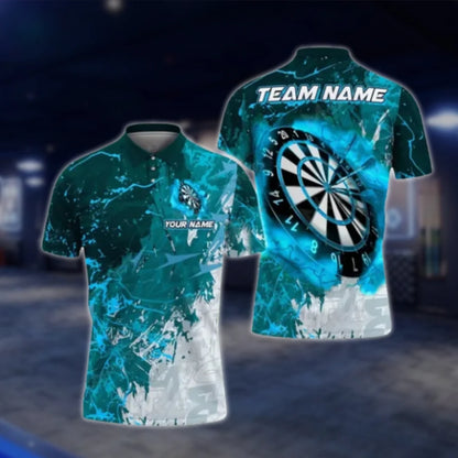 Custom Team Blue Black White Grunge Dart Polo Shirt For Men, Custom Dart Team Shirts DAT0330