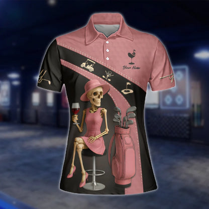 Custom Talk Birdie To Me Women's Skull Golf Polo Shirt Pink, Custom Funny Golf Shirt For Ladies GOF0112