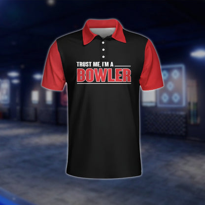 Trust Me, I'm A Bowler Sleep With A Bowler You'll Be Amazed What We Can Do With Two Fingers And A Thumb Mens Bowling Polo Shirt, Funny Bowling Shirt For Mens SO0904 BOW0393