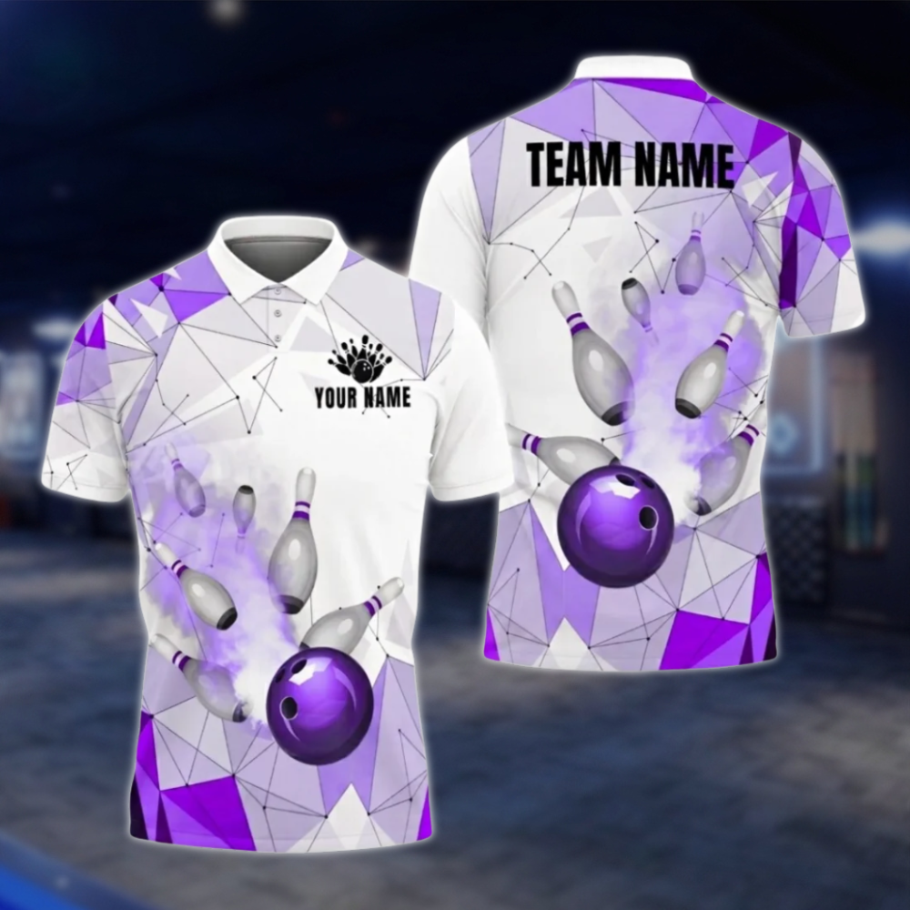 Personalized Mens Blue White Bowling Polo Shirt, Custom Team Bowling Shirt BZ0806 BOW0100