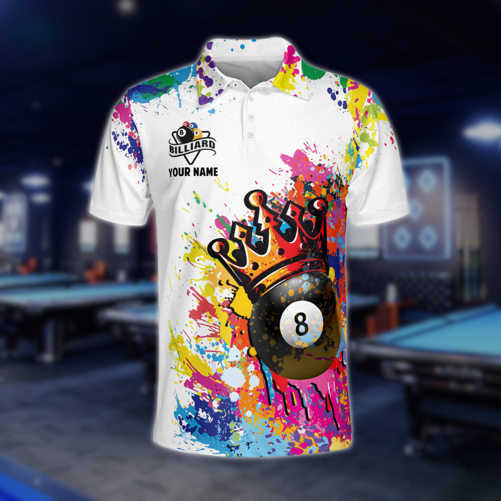 Aim Shoot Swear Repeat Custom Colorful 8 Ball Billiard Men's Polo Shirt, Custom Funny Billiard Shirts For Team BLD0113