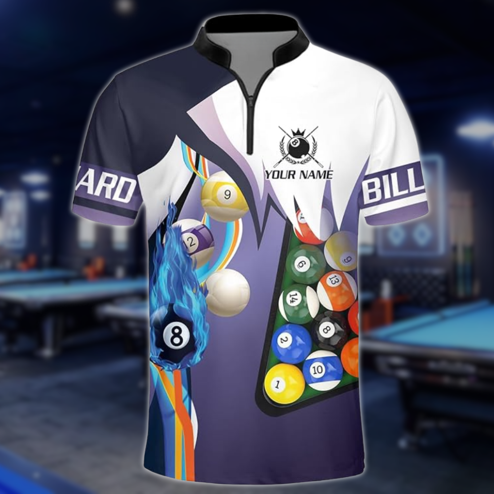 Purple And White Custom Team Billiard Jersey For Mens, Custom Pool Billiard Shirts BLD0215