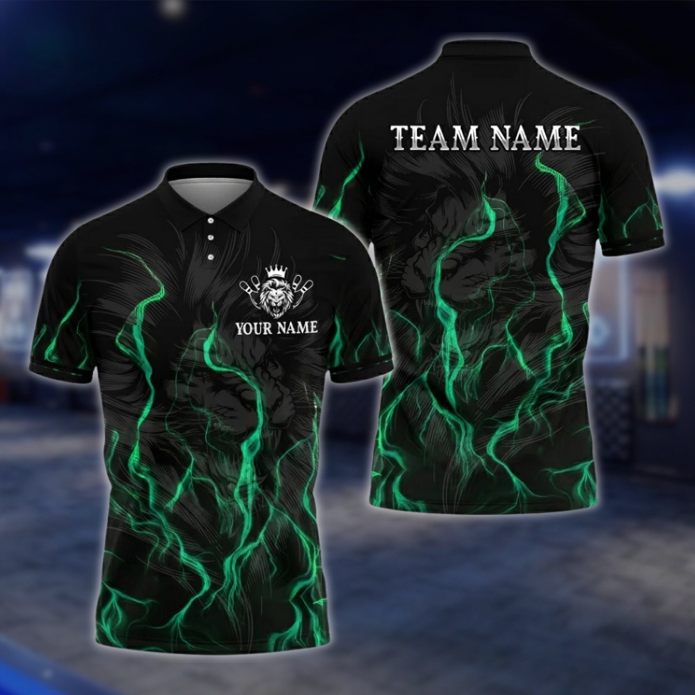 Personalized Lion Bowling Polo Shirt For Men Black Blue, Custom Lion Bowling Shirt For Team BZ0747 BOW0172