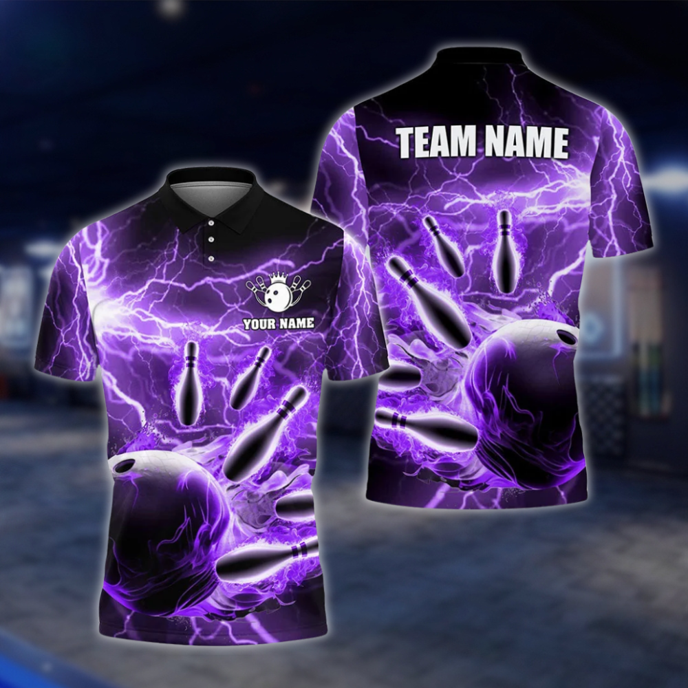 Personalized Thunder Lightning Red And BlackBowling Polo Shirt For Men, Custom Thunder Team Bowling Shirts BZ0739 BOW0180