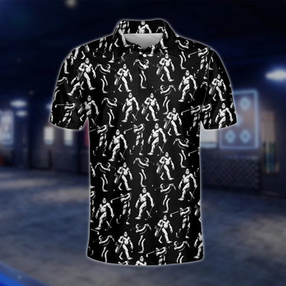 Bigfoot Golf Polo Shirt For Men Black And White, Big Sasquatch Golf Shirt GOF0085