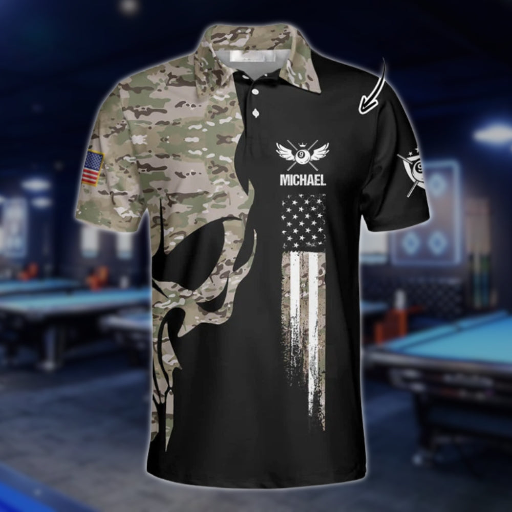 Skull Camouflage Custom Billiard Shirts for Men, Custom Billiard Shirts for Team, Billiard Polo Shirts BLD0008