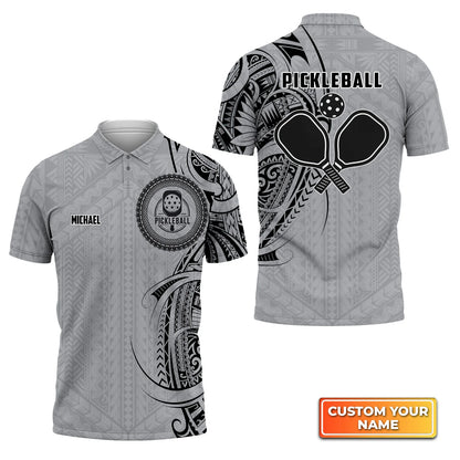 Strike Grey Tribal Tattoo Personalized Name 3D Polo Shirt QB95 Gift For Pickleball Player PKL0007