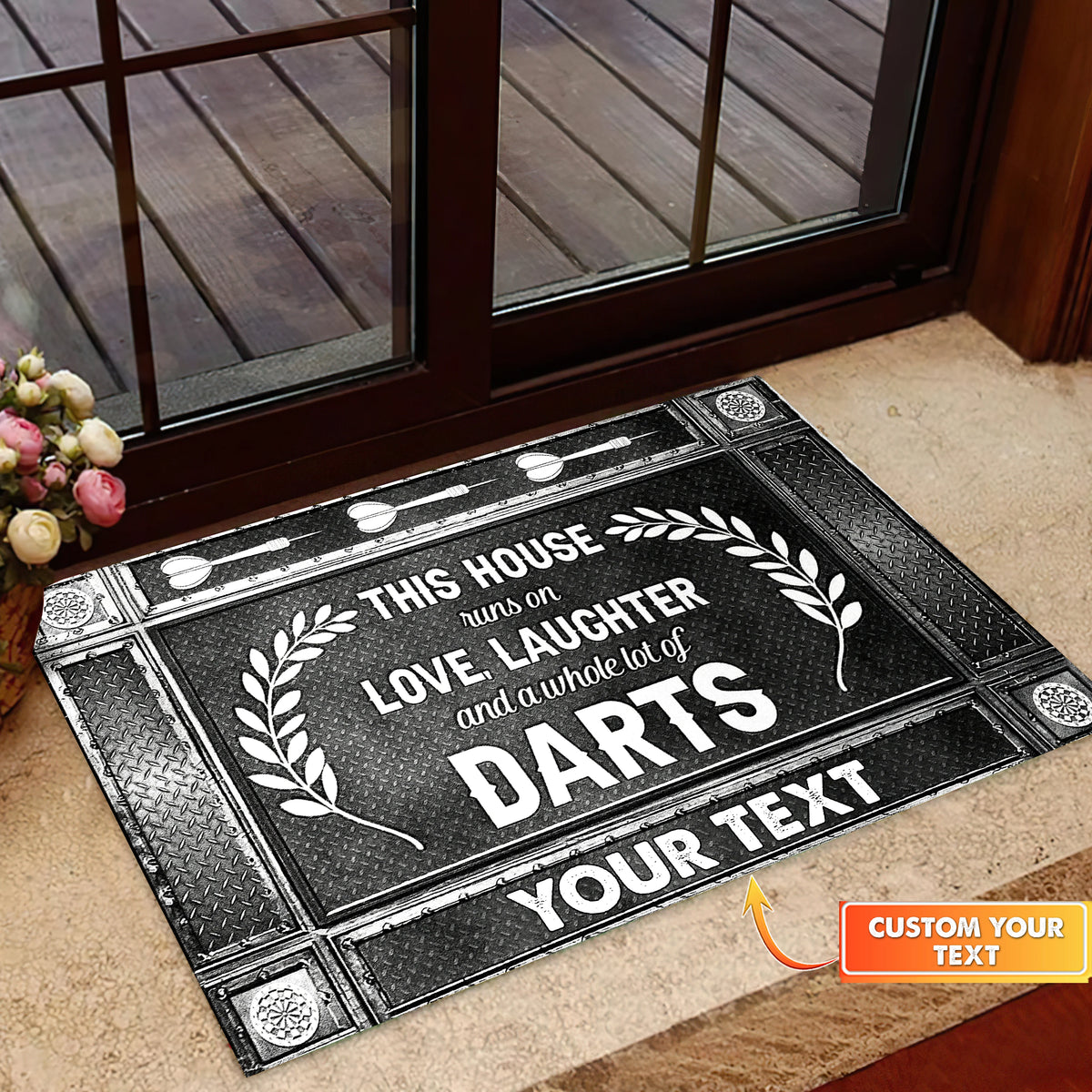 This House Runs On Love, Laughter And A Whole Lot Of Darts Personalized Doormat Gift For Darts Player ORN0153