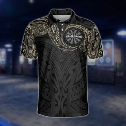Personalized Tribal Beige Black Dart Mens Polo Shirt, Custom Tribal Darts Team Shirts DAT0371
