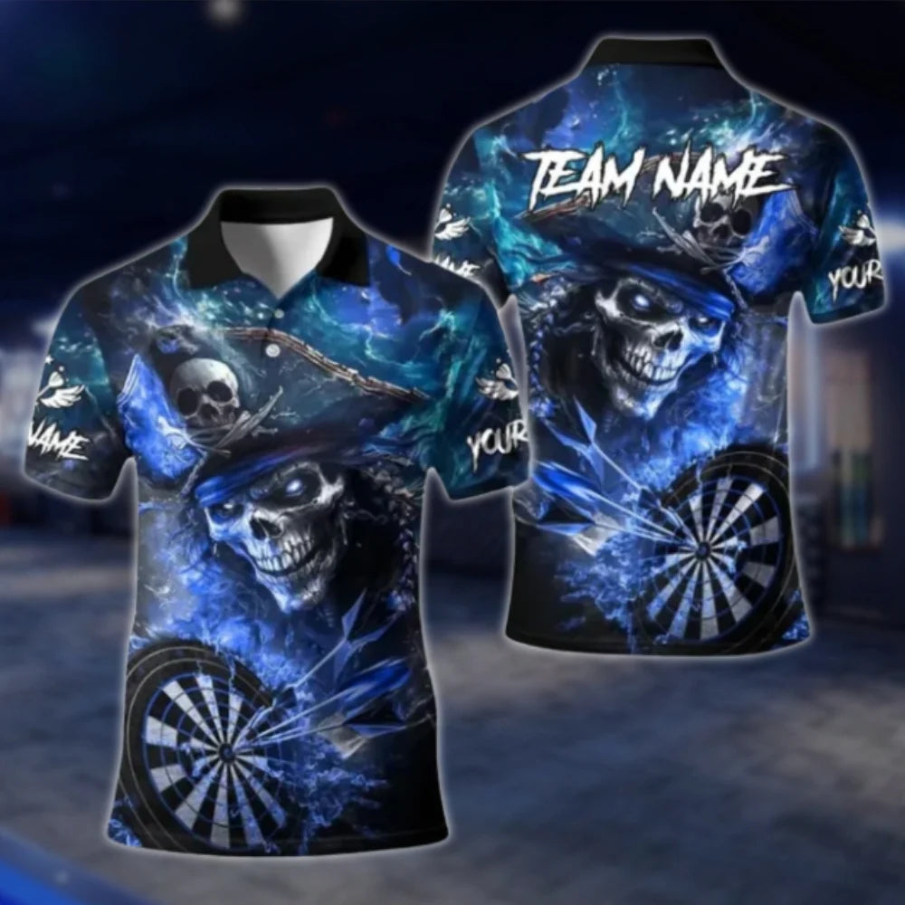 Custom Pirate Skull Fire Dart Polo Shirt For Mens, Custom Skull Dart Team Shirts DAT0426