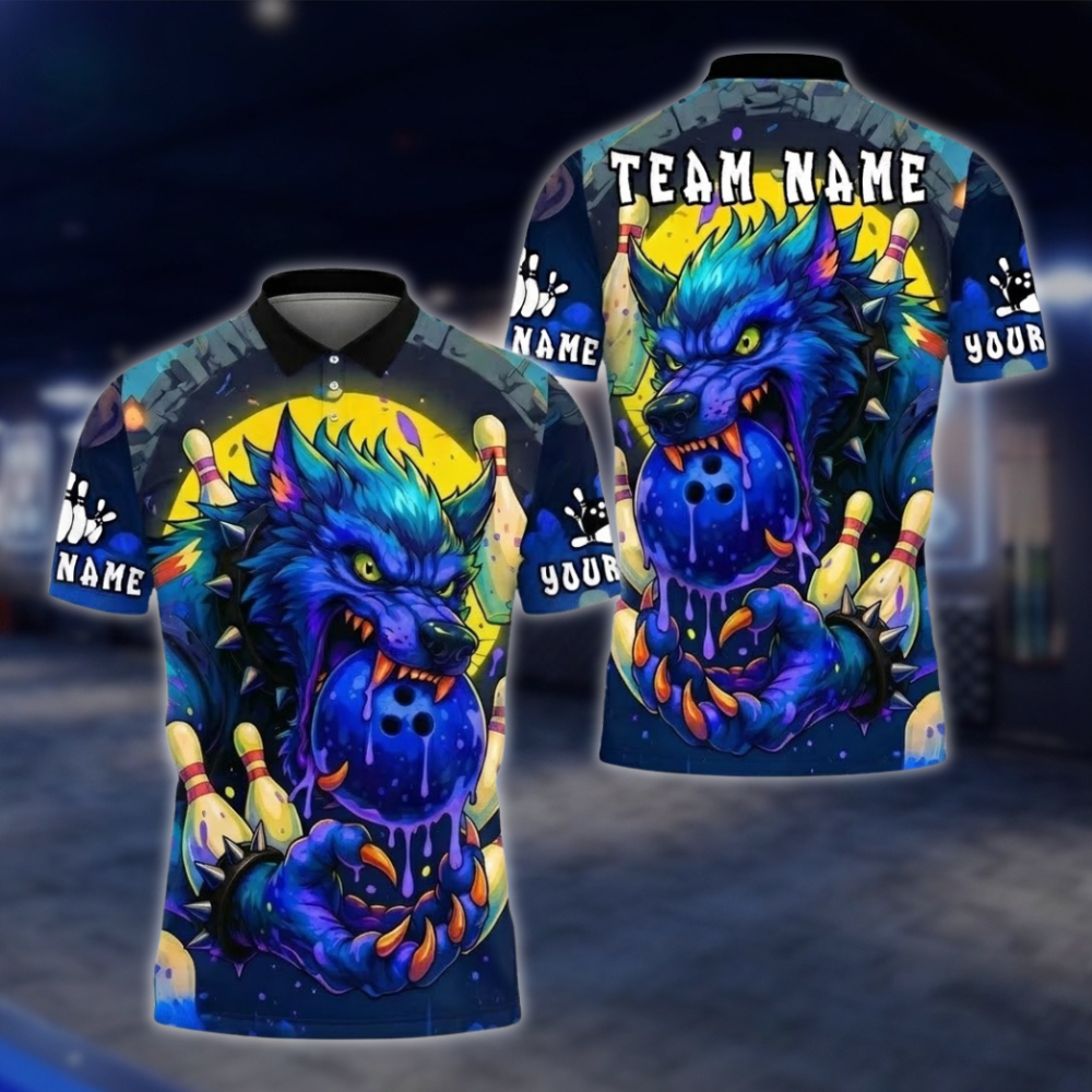 Personalized Wolf Colorful Bowling Mens Polo Shirt, Custom Wolf Bowling Team Shirt BE0215 BOW0156