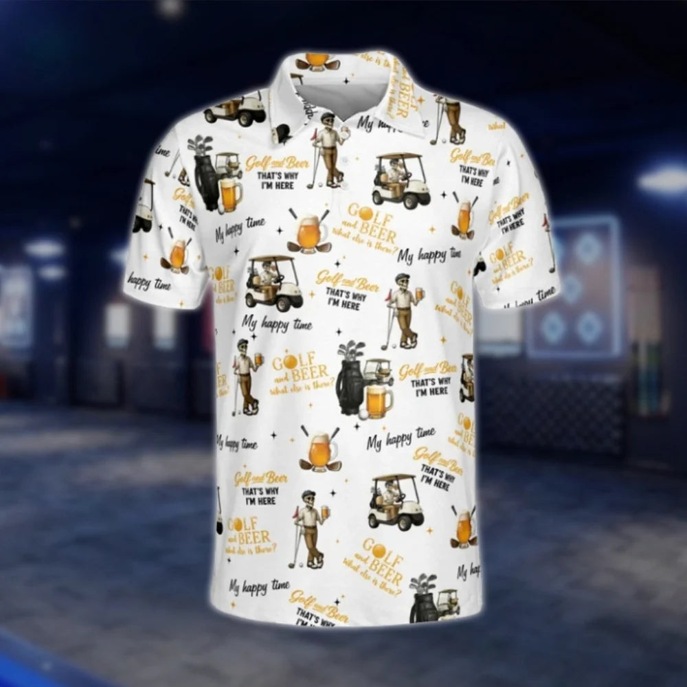 Golf And Beer That's Why I'm Here Skeleton Golf Polo Shirt For Men, Funny Beer Golf Shirt GOF0122